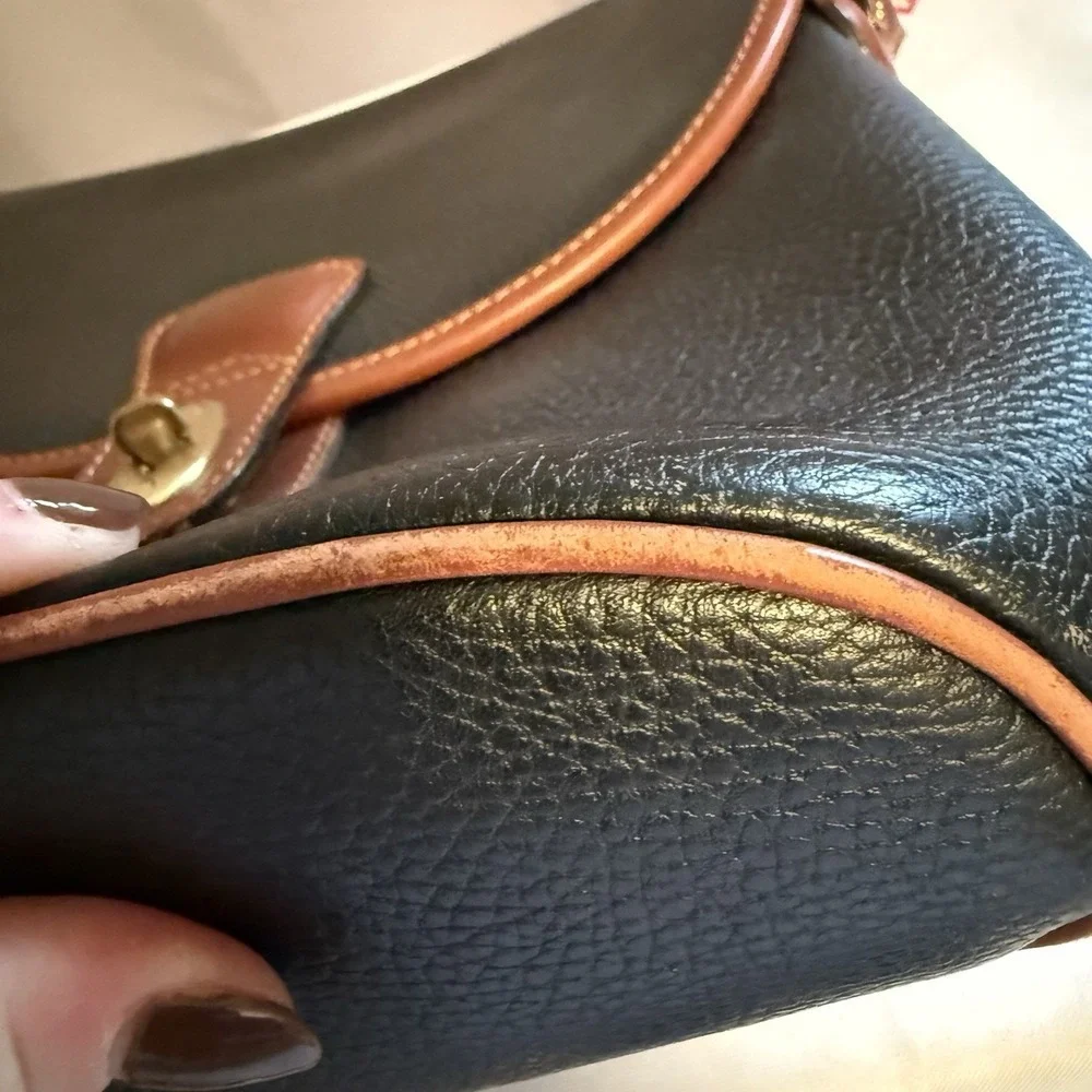 Vintage Coach Sheridan Stewart Crossbody Bag Black Pebbled Leather Brown Purse